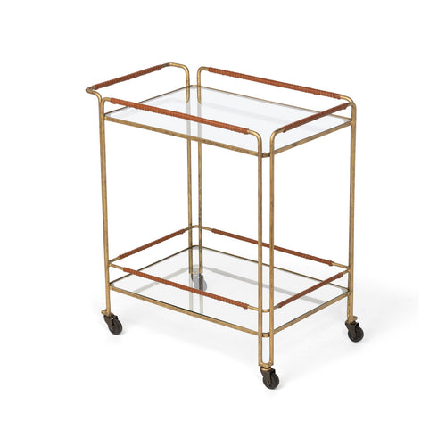 Leather-Wrapped Iron Bar Cart L114