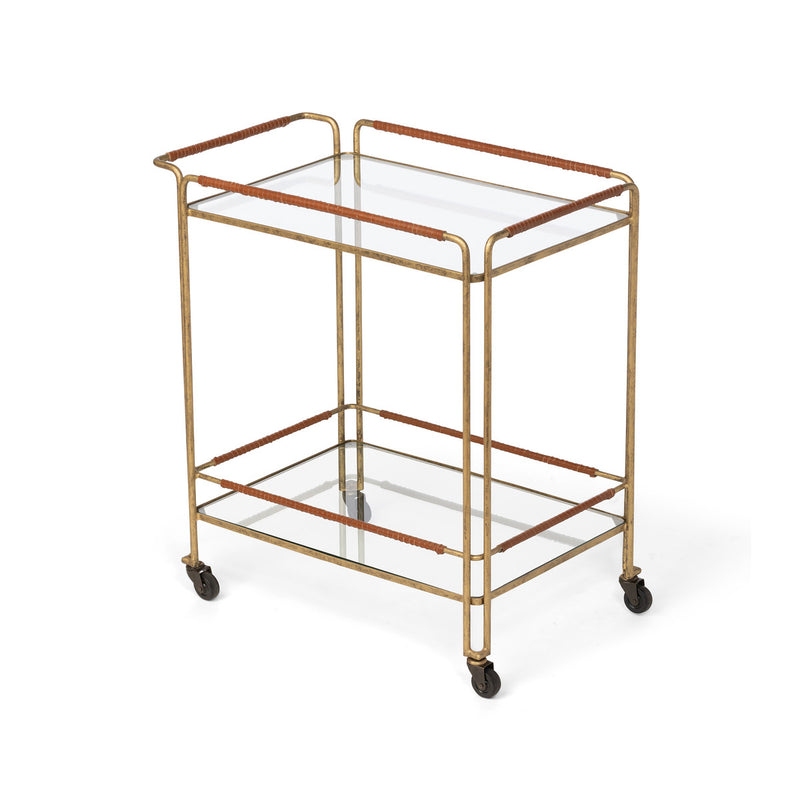 Leather-Wrapped Iron Bar Cart L114