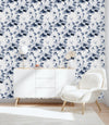 White Wallpaper with Dark Flowers