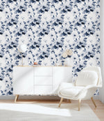 White Wallpaper with Dark Flowers