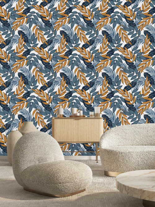 Blue and Orange Leaves Wallpaper