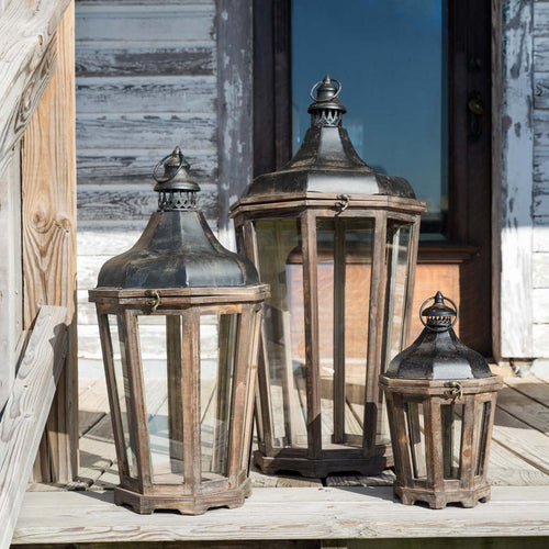 Lovecup Wood and Metal Outdoor Lanterns, Set of 3 L134