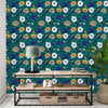 Green Wallpaper with Floral Pattern