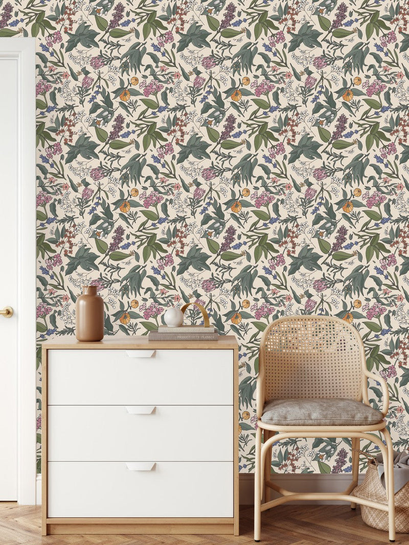 Modish Leaves and Wildflowers Wallpaper Smart