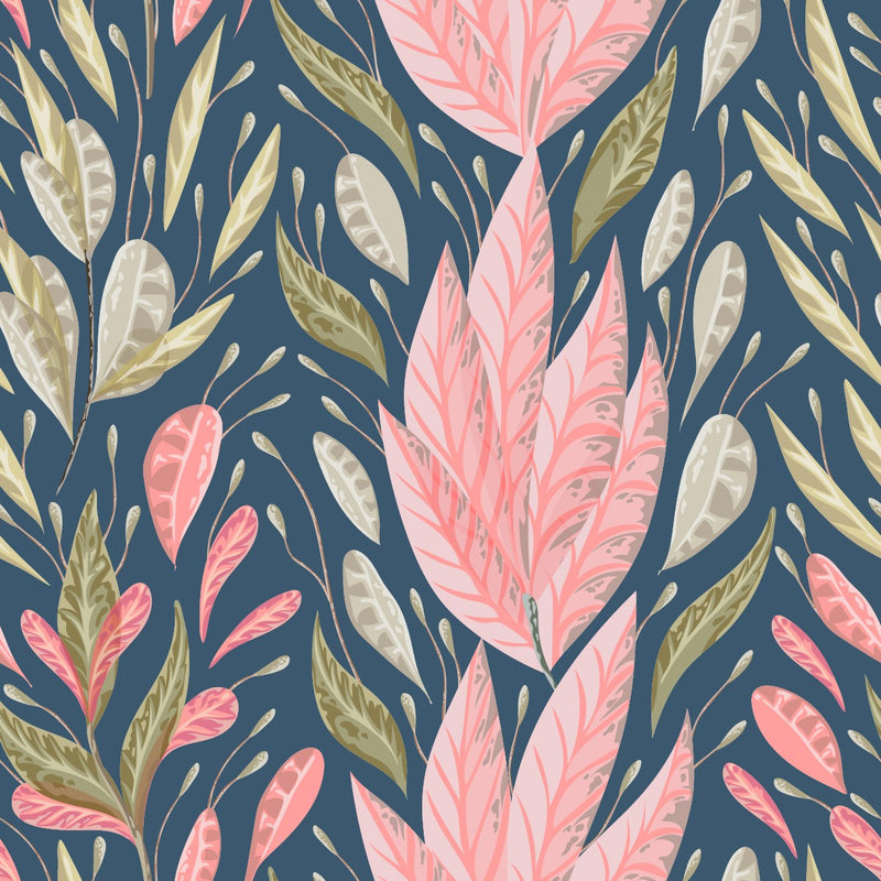 Pink Large Leaves Wallpaper