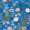 Blue Wallpaper with Flowers and Ladybugs