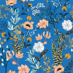 Blue Wallpaper with Flowers and Ladybugs