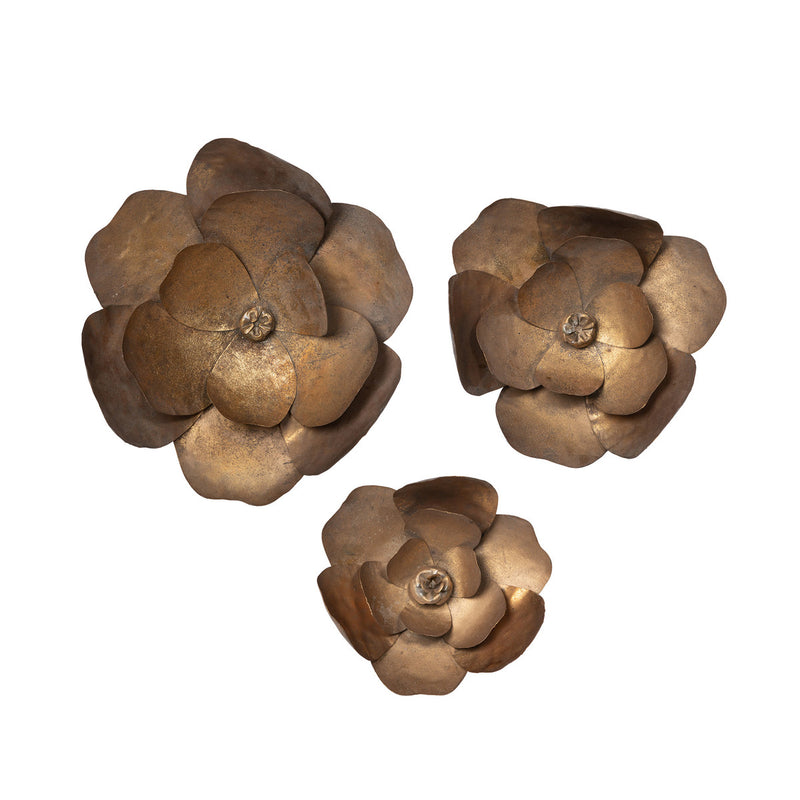 Lovecup Antique Bronze Magnolia Wall Flowers, Set of 3 L003