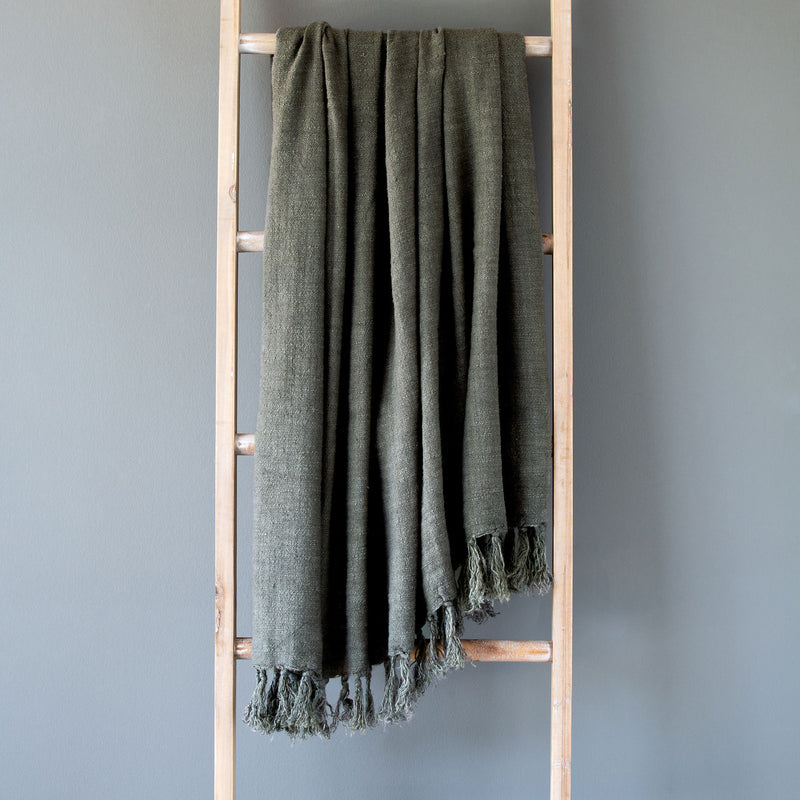 Lovecup Olive Green Washed Linen Throw L426