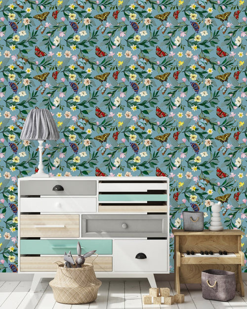 Butterflies Floral Wallpaper