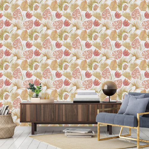 Pink Protea and Monstera Wallpaper
