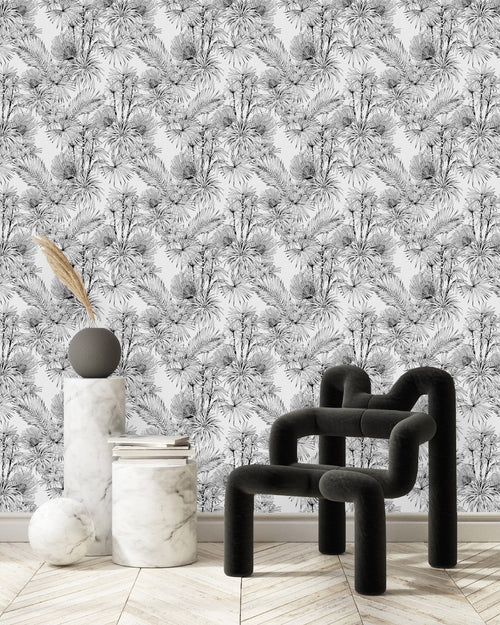 Black and White Tropical Wallpaper