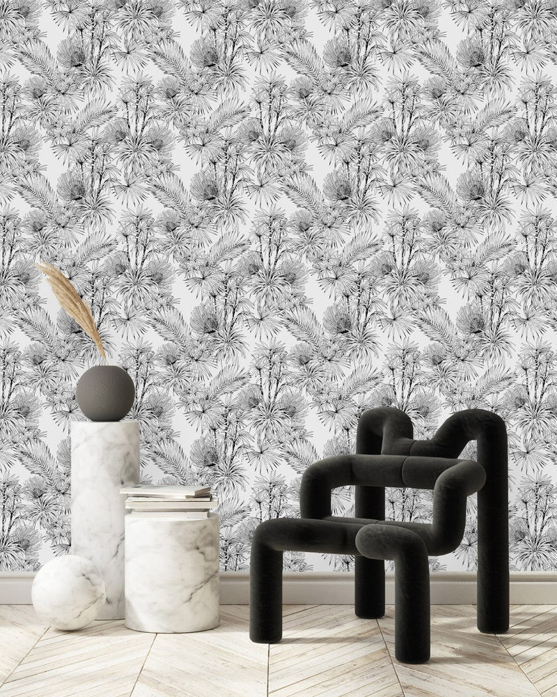 Black and White Tropical Wallpaper