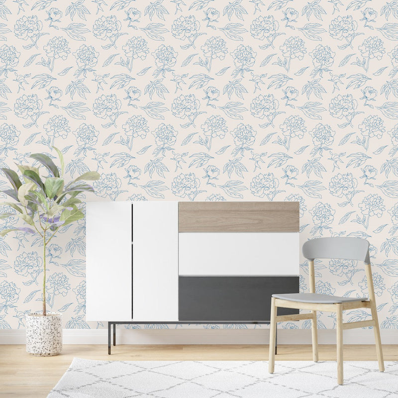 Stylish Blue Peonies Wallpaper