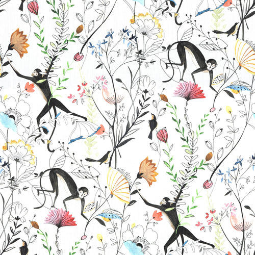 Rod Pocket Curtain Panels Pair in Entangled, a Monkey & Bird Watercolor Floral Jungle