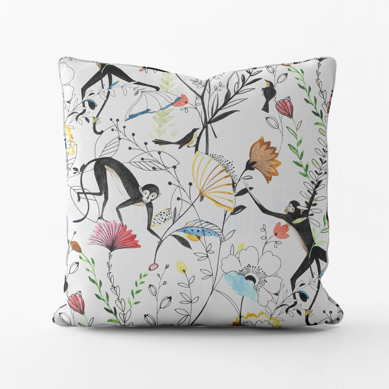 Decorative Pillows in Entangled, a Monkey & Bird Watercolor Floral Jungle