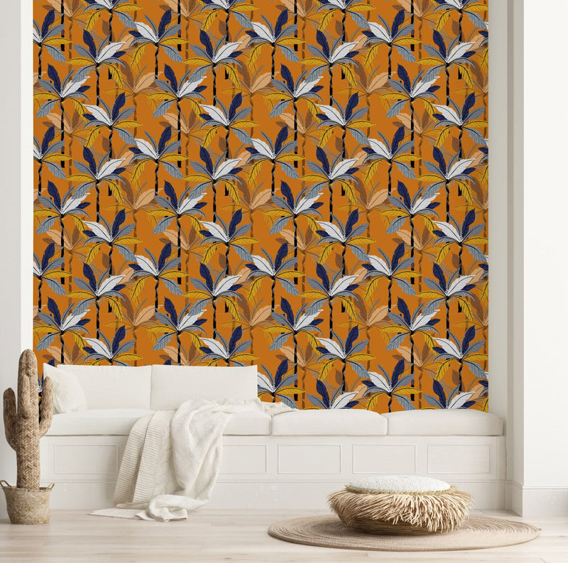 Orange Wallpaper with Palms