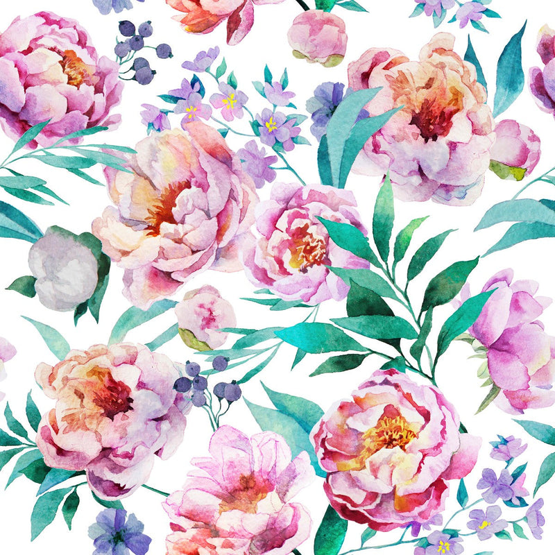 White Wallpaper with Flowers and Berries