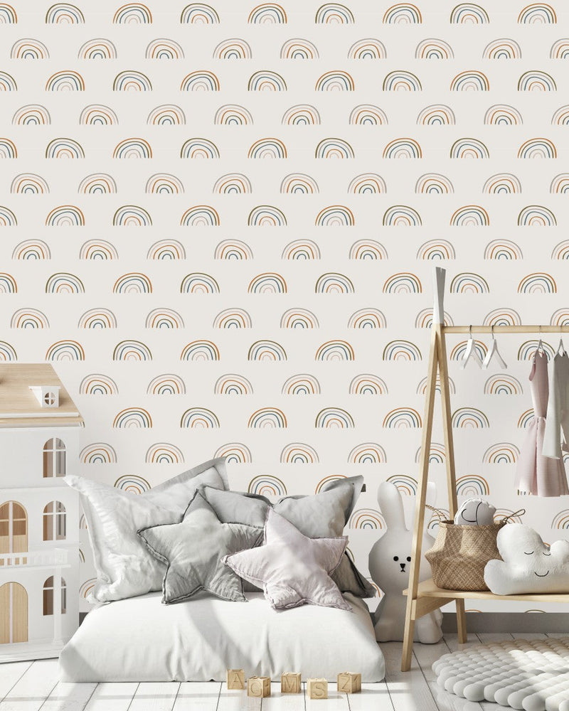White Wallpaper with Rainbows