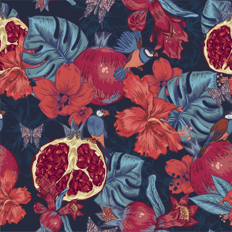 Monstera and Pomegranat Wallpaper