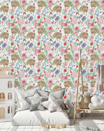 Hedgehogs between Flowers Wallpaper