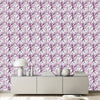 White Wallpaper with Pink Leaves