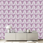 White Wallpaper with Pink Leaves
