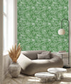 Green Wallpaper with Floral Outline