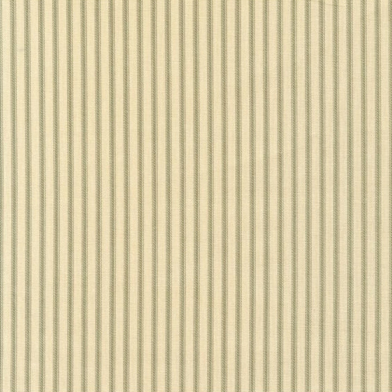 Gathered Bedskirt in Farmhouse Pine Green Ticking Stripe on Beige