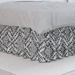 Gathered Bedskirt in Feabhra Slate Gray Diamond Medallion- Blue, Tan, Large Scale