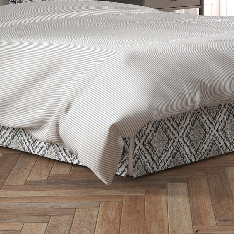 Tailored Bedskirt in Feabhra Slate Gray Diamond Medallion- Blue, Tan, Large Scale