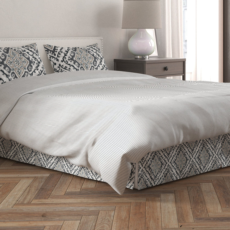 Tailored Bedskirt in Feabhra Slate Gray Diamond Medallion- Blue, Tan, Large Scale