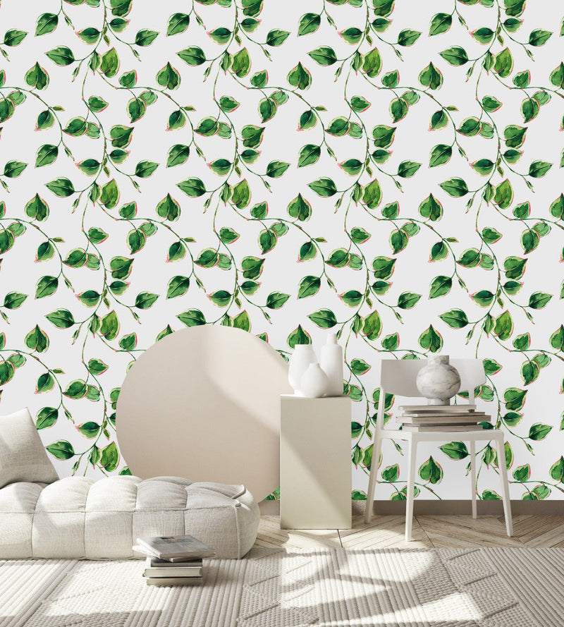 Stylish Green Leaves Wallpaper Chic High-Quality