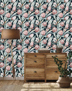 Black Wallpaper with Protea Flowers