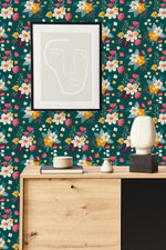 Modish Green Wallpaper with Flowers Smart