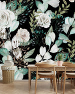 White Roses on Dark Wallpaper