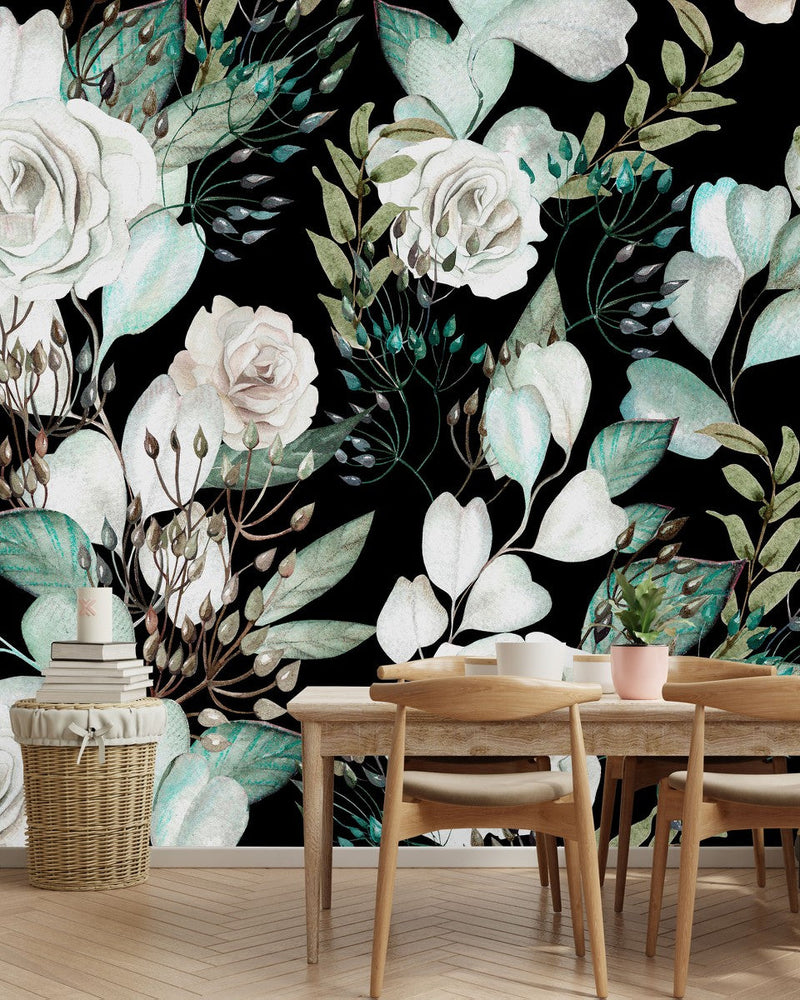 White Roses on Dark Wallpaper