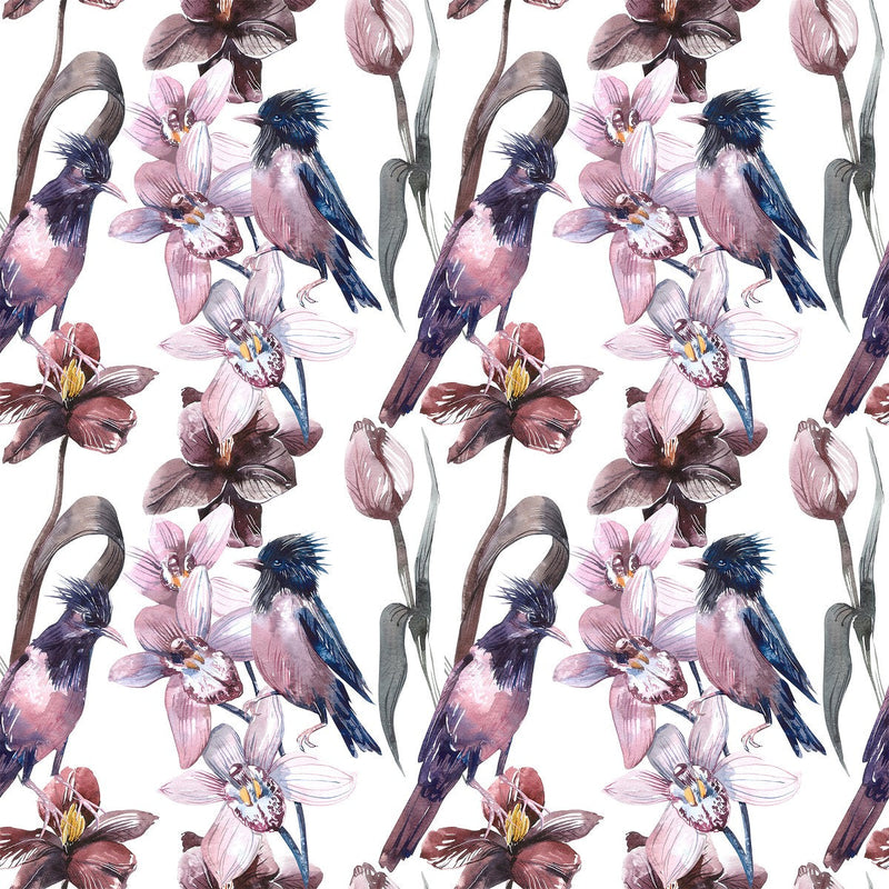 Elegant Pink Flowers and Birds Wallpaper Smart
