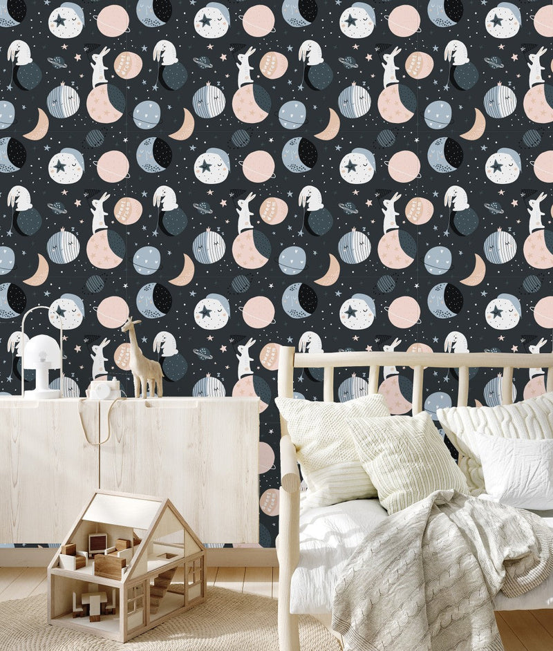 Hares and Planets Wallpaper