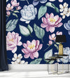 Fashionable Dark Blue Wallpaper with Flowers Fashionable