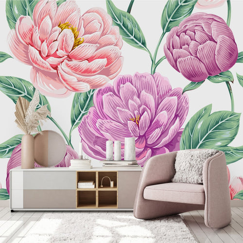 Elegant Modern Pink Peonies Wallpaper