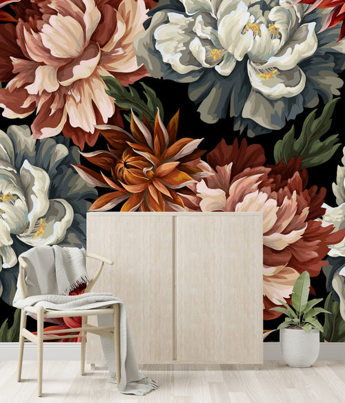 Elegant Modern Multicolored Peonies Wallpaper