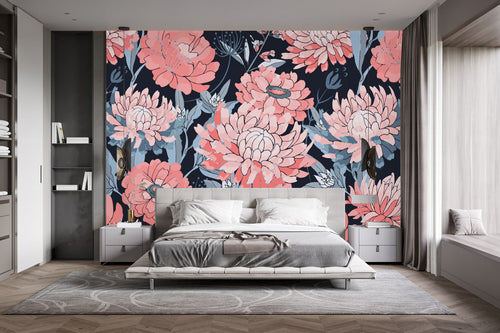 Pink Flowers with Grey Leaves Wallpaper