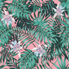 Pink Wallpaper with Green Exotic Leaves