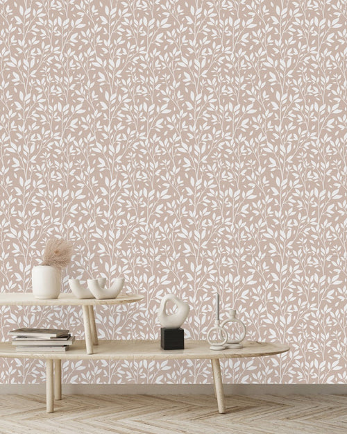 Contemporary Beige Leaves Wallpaper Chic