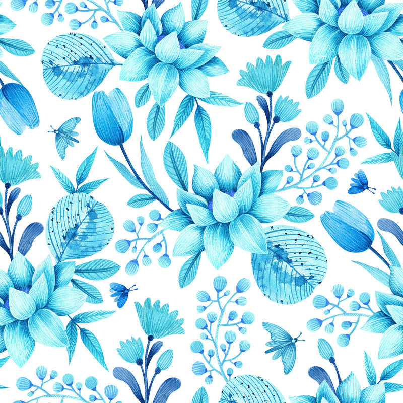 Contemporary Blue Floral Wallpaper Tasteful