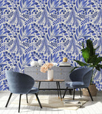 Stylish Blue Leaves and Berries Wallpaper Smart