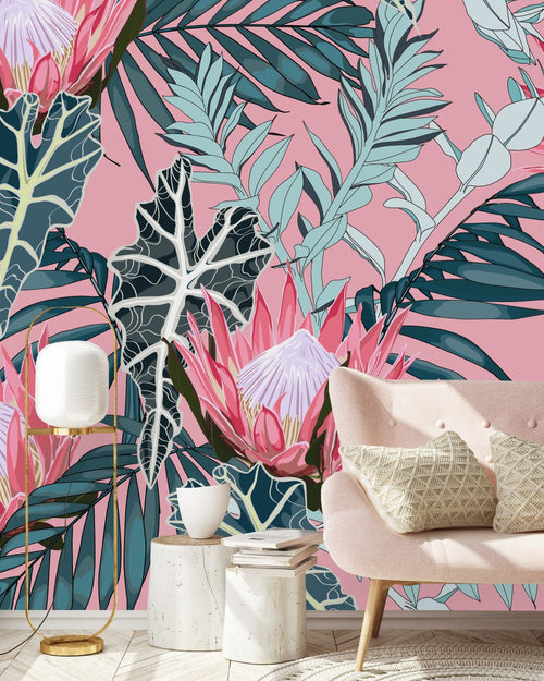 Pink Wallpaper with Pink Protea