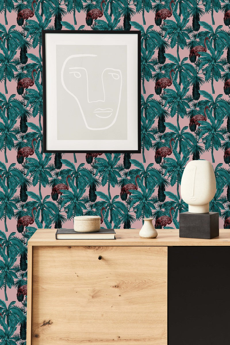 Pink Wallpaper with Palms
