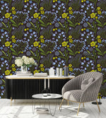 Contemporary Blue Flowers Wallpaper